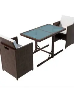 vidaXL 3 Piece Bistro Set with Cushions Poly Rattan Brown
