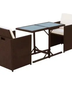 vidaXL 3 Piece Bistro Set with Cushions Poly Rattan Brown
