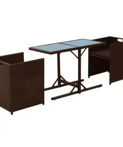 vidaXL 3 Piece Bistro Set with Cushions Poly Rattan Brown