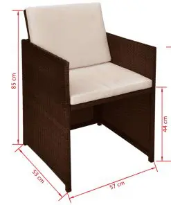 vidaXL 3 Piece Bistro Set with Cushions Poly Rattan Brown