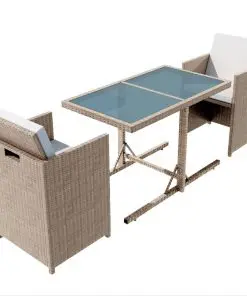 vidaXL 3 Piece Bistro Set with Cushions Poly Rattan Beige