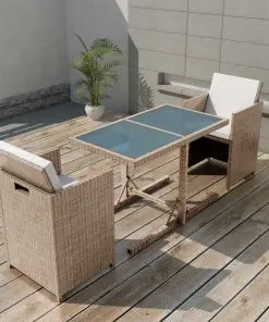 vidaXL 3 Piece Bistro Set with Cushions Poly Rattan Beige