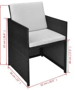 vidaXL 9 Piece Outdoor Dining Set with Cushions Poly Rattan Black