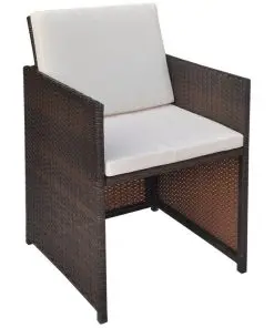 vidaXL 9 Piece Outdoor Dining Set with Cushions Poly Rattan Brown