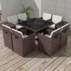 vidaXL 9 Piece Outdoor Dining Set with Cushions Poly Rattan Brown vidaXL 9 Piece Outdoor Dining Set with Cushions Poly Rattan Brown