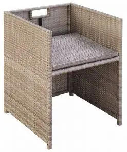 vidaXL 9 Piece Outdoor Dining Set with Cushions Poly Rattan Beige