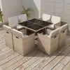 vidaXL 9 Piece Outdoor Dining Set with Cushions Poly Rattan Beige