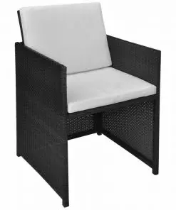 vidaXL 9 Piece Outdoor Dining Set with Cushions Poly Rattan Black