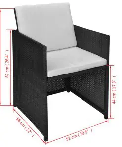 vidaXL 9 Piece Outdoor Dining Set with Cushions Poly Rattan Black