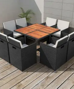 vidaXL 9 Piece Outdoor Dining Set with Cushions Poly Rattan Black