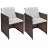 vidaXL Garden Chairs 2 pcs with Cushions and Pillows Poly Rattan Brown