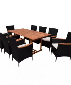 vidaXL 9 Piece Outdoor Dining Set with Cushions Poly Rattan Black