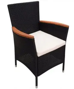 vidaXL 9 Piece Outdoor Dining Set with Cushions Poly Rattan Black