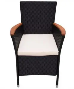 vidaXL 9 Piece Outdoor Dining Set with Cushions Poly Rattan Black