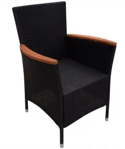 vidaXL 9 Piece Outdoor Dining Set with Cushions Poly Rattan Black