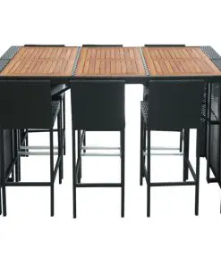 vidaXL 7 Piece Outdoor Dining Set with Cushions Poly Rattan Black