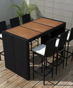 vidaXL 7 Piece Outdoor Dining Set with Cushions Poly Rattan Black