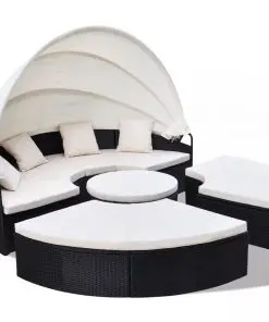 vidaXL Outdoor Lounge Bed Poly Rattan Black