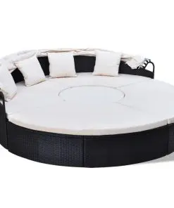 vidaXL Outdoor Lounge Bed Poly Rattan Black