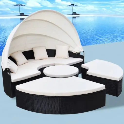 vidaXL Outdoor Lounge Bed Poly Rattan Black