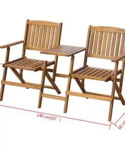 vidaXL Folding Garden Bench with Tea Table 140 cm Solid Acacia Wood