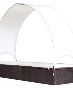 vidaXL Sun Lounger with Canopy Poly Rattan Brown