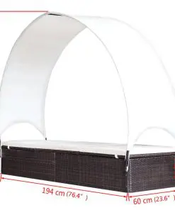 vidaXL Sun Lounger with Canopy Poly Rattan Brown