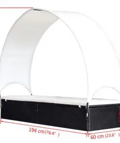 vidaXL Sun Lounger with Canopy Poly Rattan Black