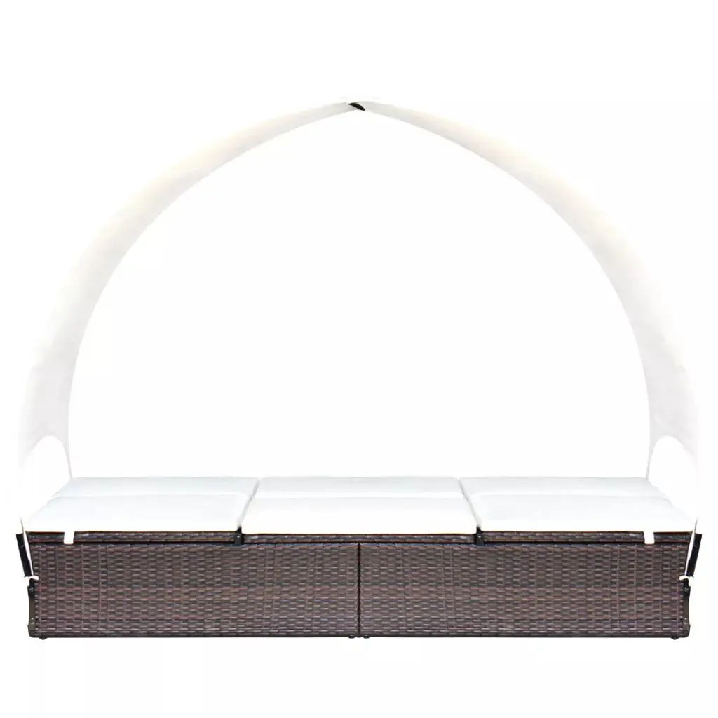 vidaXL Double Sun Lounger with Canopy Poly Rattan Brown