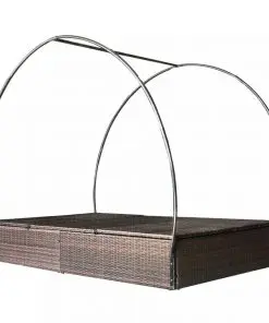 vidaXL Double Sun Lounger with Canopy Poly Rattan Brown