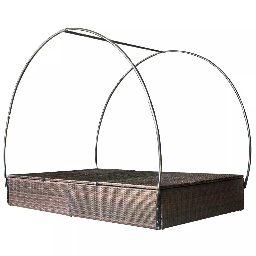 vidaXL Double Sun Lounger with Canopy Poly Rattan Brown