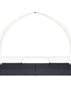 vidaXL Double Sun Lounger with Canopy Poly Rattan Black