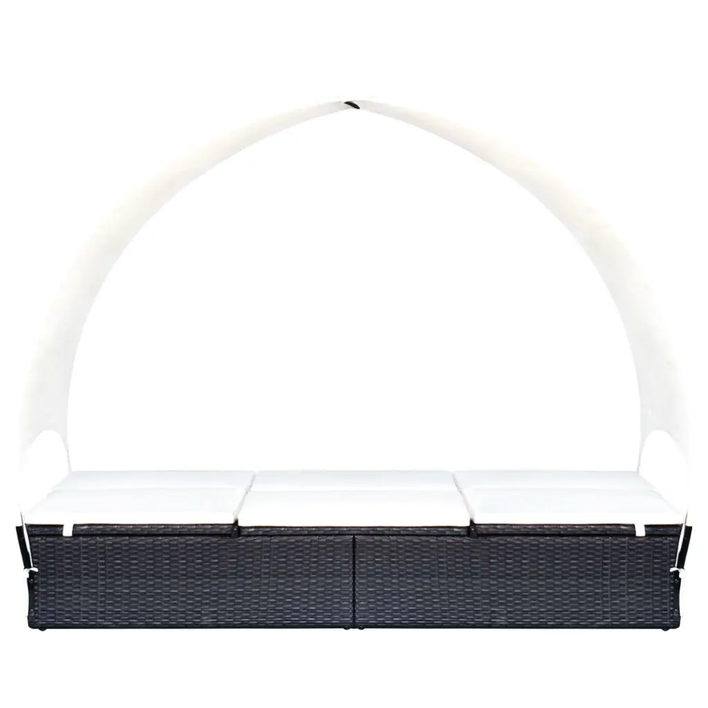 vidaXL Double Sun Lounger with Canopy Poly Rattan Black
