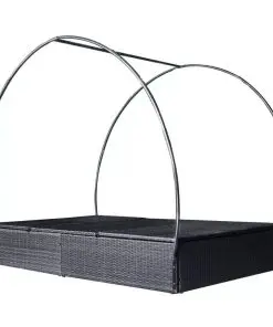 vidaXL Double Sun Lounger with Canopy Poly Rattan Black