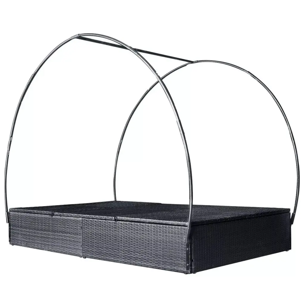 vidaXL Double Sun Lounger with Canopy Poly Rattan Black