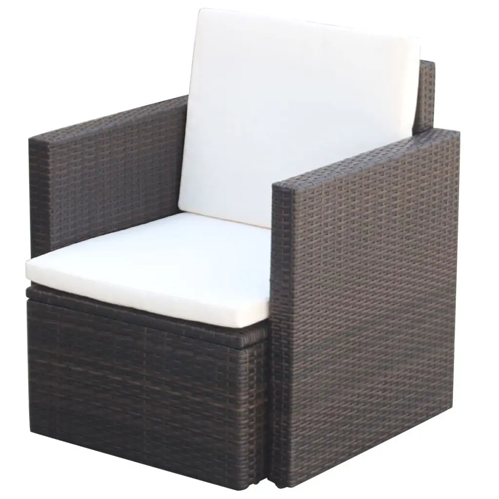 vidaXL Garden Chair with Cushions and Pillows Poly Rattan Brown