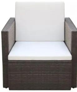 vidaXL Garden Chair with Cushions and Pillows Poly Rattan Brown