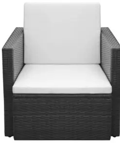vidaXL Garden Chair with Cushions and Pillows Poly Rattan Black