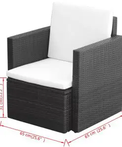 vidaXL Garden Chair with Cushions and Pillows Poly Rattan Black