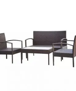 vidaXL 4 Piece Garden Lounge Set with Cushions Poly Rattan Brown