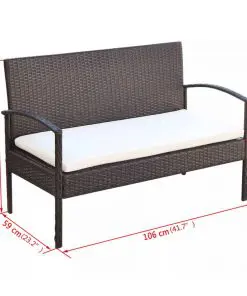 vidaXL 4 Piece Garden Lounge Set with Cushions Poly Rattan Brown