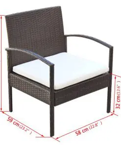 vidaXL 4 Piece Garden Lounge Set with Cushions Poly Rattan Brown