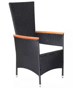 vidaXL 7 Piece Outdoor Dining Set Poly Rattan Acacia Wood Black