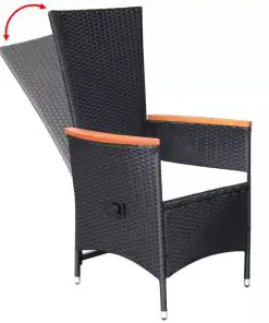 vidaXL 7 Piece Outdoor Dining Set Poly Rattan Acacia Wood Black