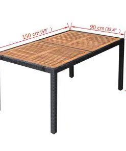 vidaXL 7 Piece Outdoor Dining Set Poly Rattan Acacia Wood Black