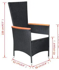 vidaXL 7 Piece Outdoor Dining Set Poly Rattan Acacia Wood Black