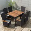 vidaXL 7 Piece Outdoor Dining Set Poly Rattan Acacia Wood Black