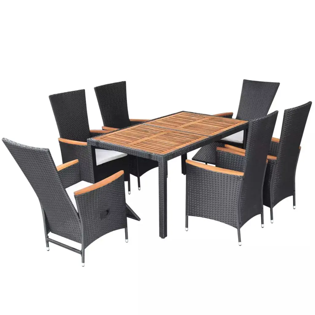 vidaXL 7 Piece Outdoor Dining Set Poly Rattan Acacia Wood Black