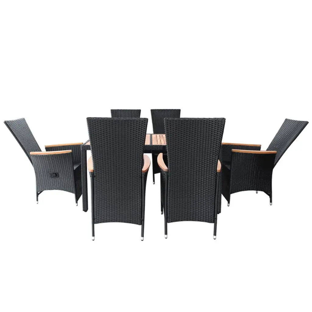 vidaXL 7 Piece Outdoor Dining Set Poly Rattan Acacia Wood Black