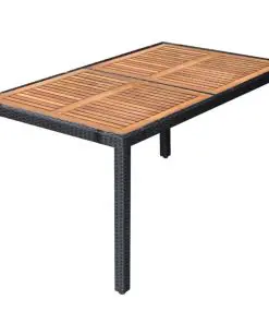 vidaXL 7 Piece Outdoor Dining Set Poly Rattan Acacia Wood Black